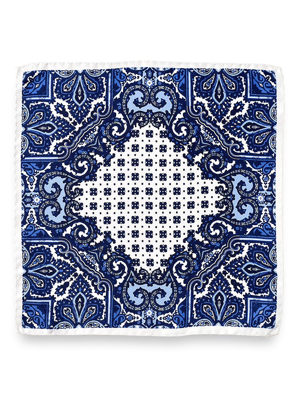 Medallion Silk Pocket Square - Blue/white