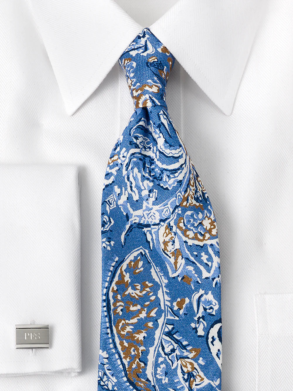 Paisley Woven Silk Tie - Blue/tan