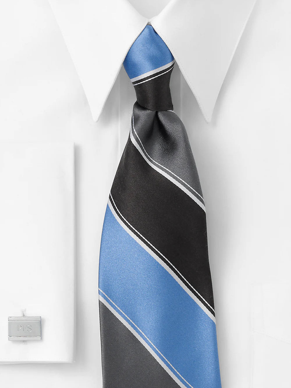 Stripe Woven Silk Tie - Blue/grey