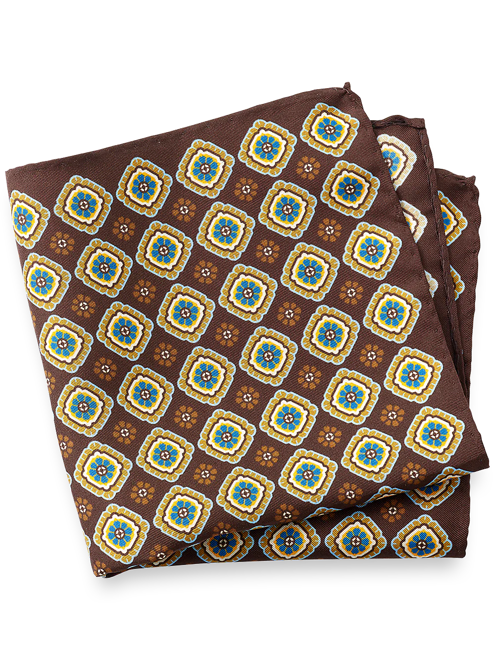 Medallion Silk Pocket Square - Brown Multi