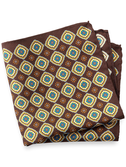 Medallion Silk Pocket Square - Brown Multi