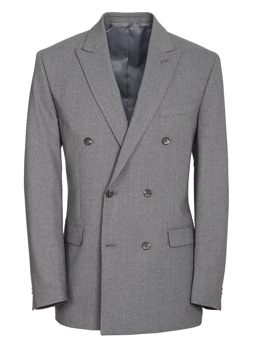 Tailored Fit Essential Wool Double Breasted Peak Lapel Suit Jacket - Grey