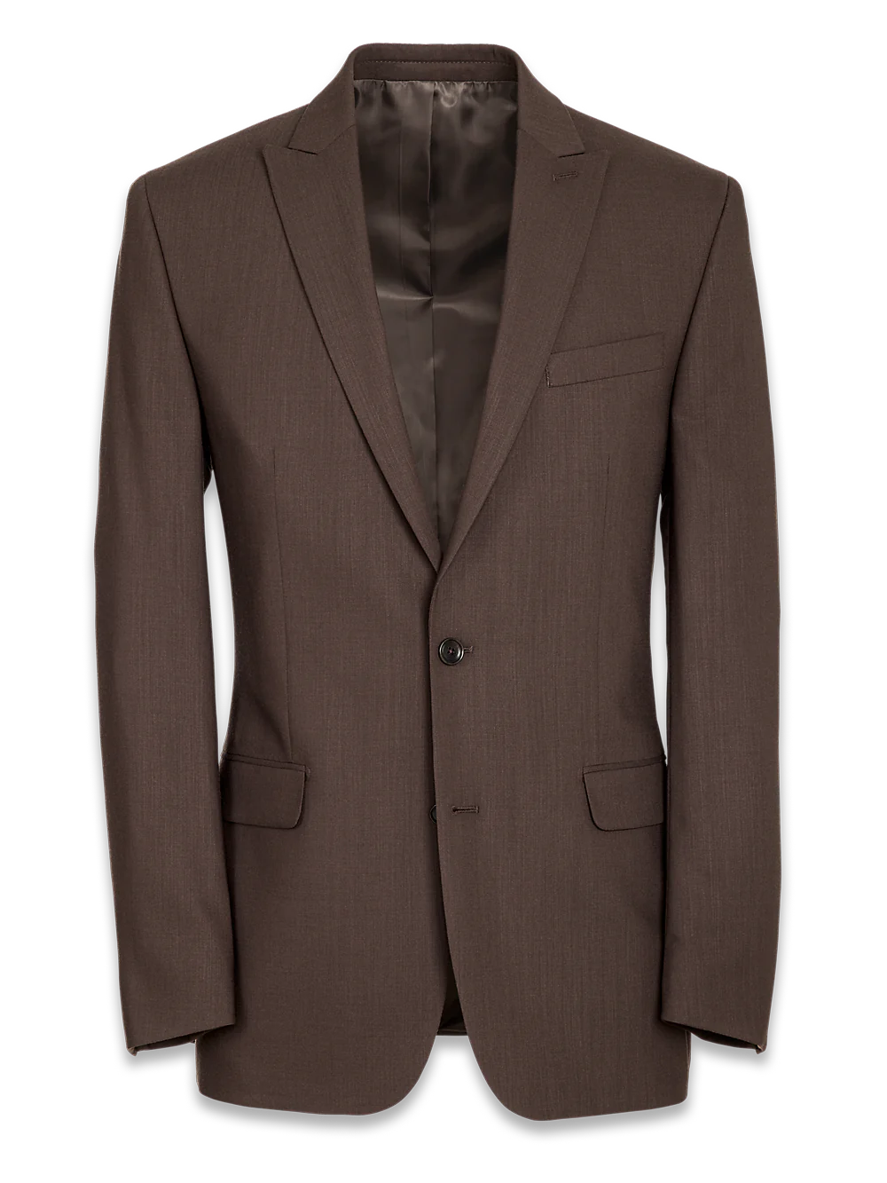 Tailored Fit Essential Wool Peak Lapel Suit Jacket - Brown