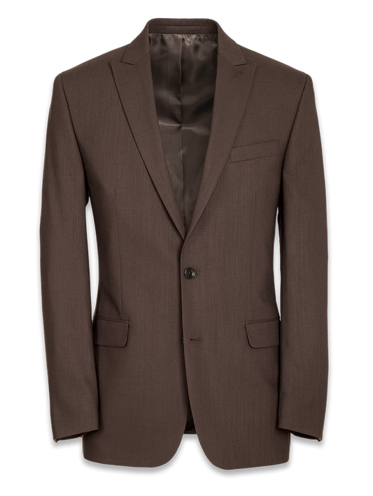 Tailored Fit Essential Wool Peak Lapel Suit Jacket - Brown