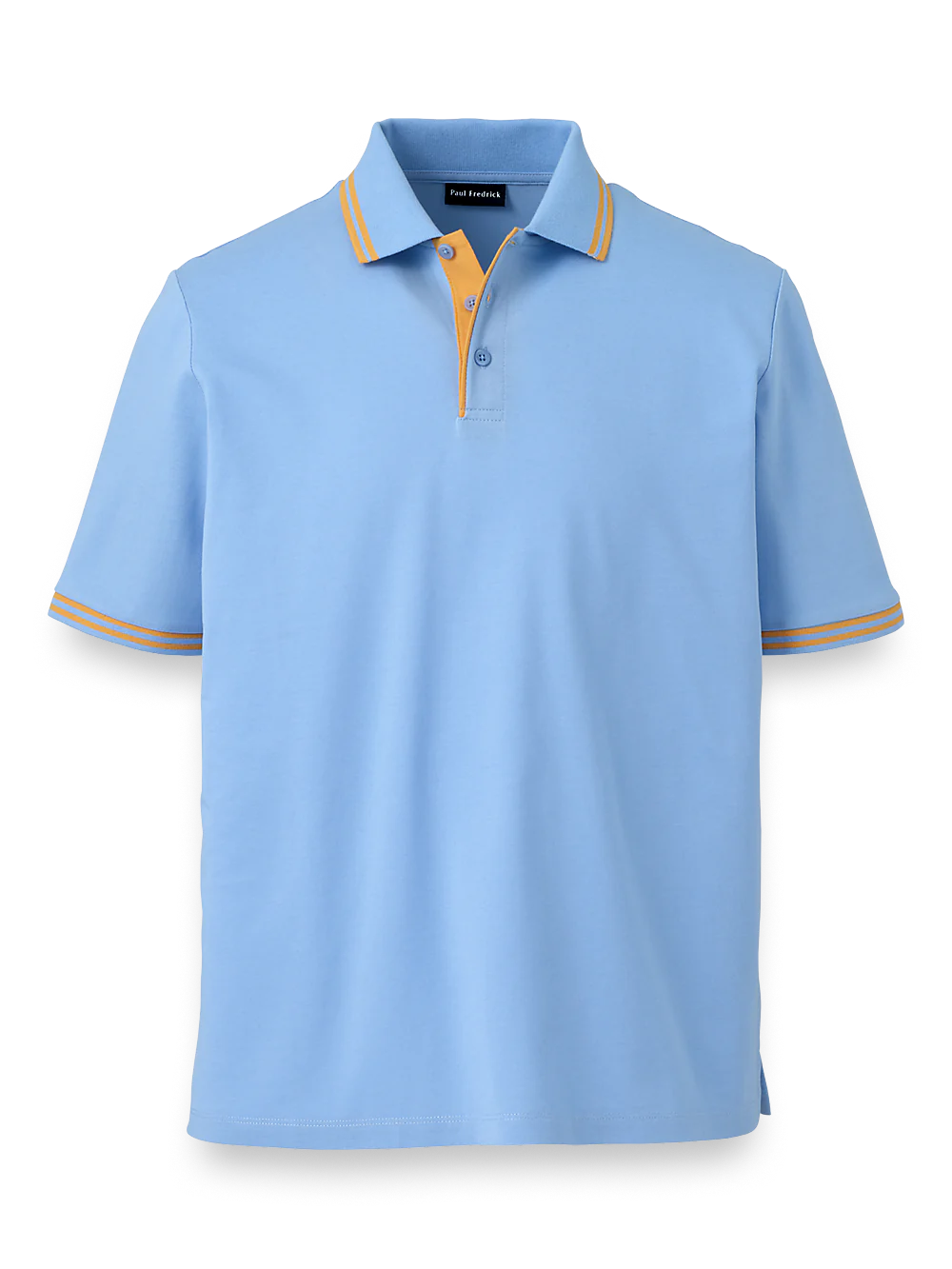 Mercerized Cotton Pique Three Button Polo - Light Blue