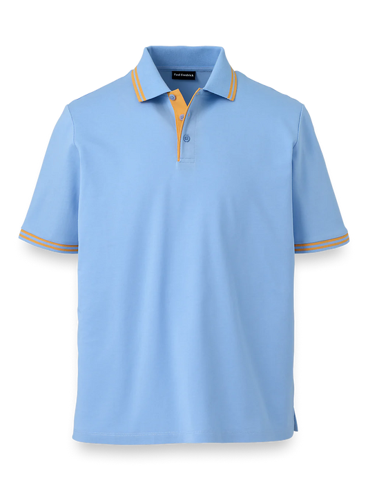 Mercerized Cotton Pique Three Button Polo - Light Blue