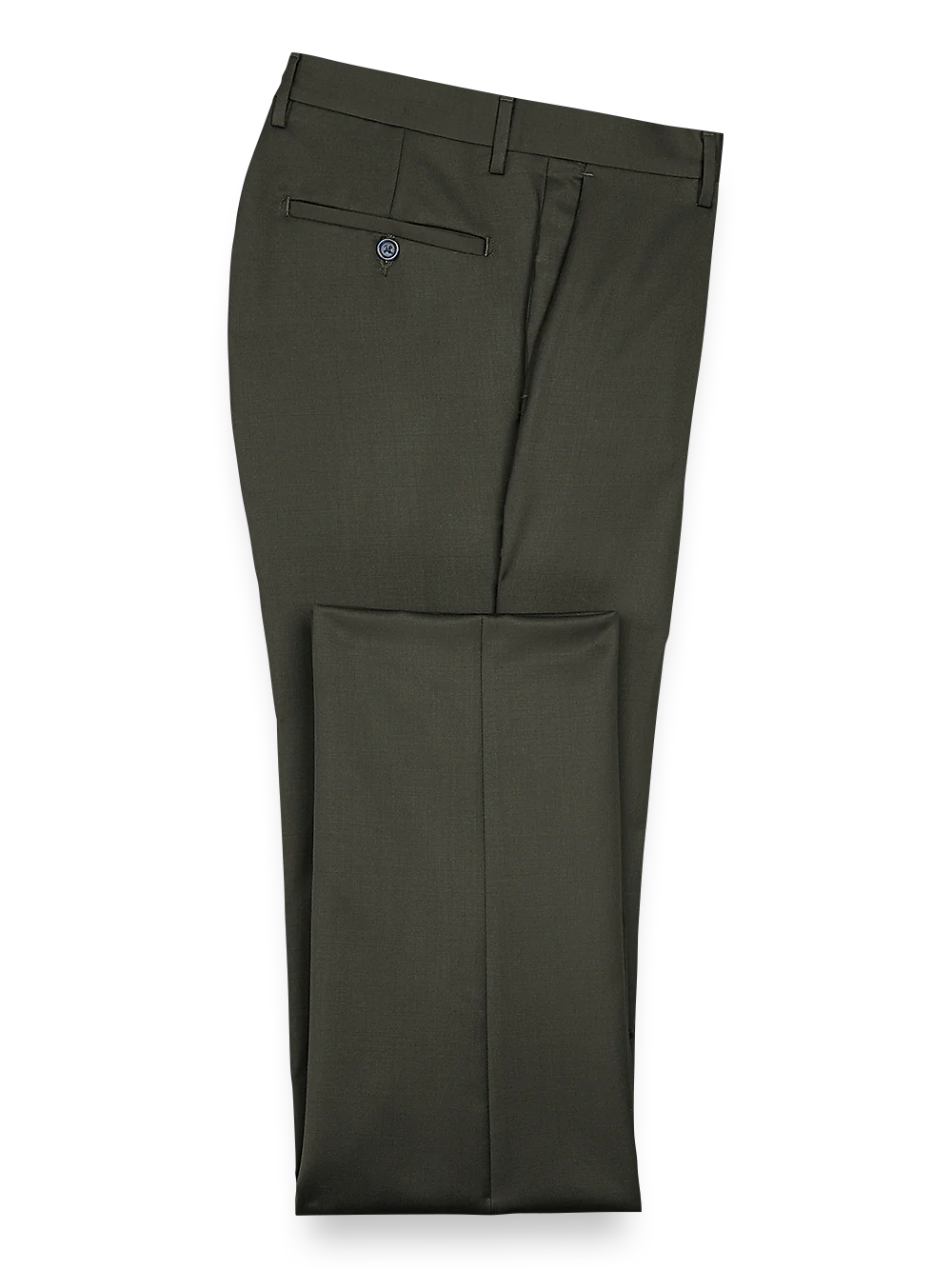 Classic Fit Wool Gabardine Flat Front Pants - Olive