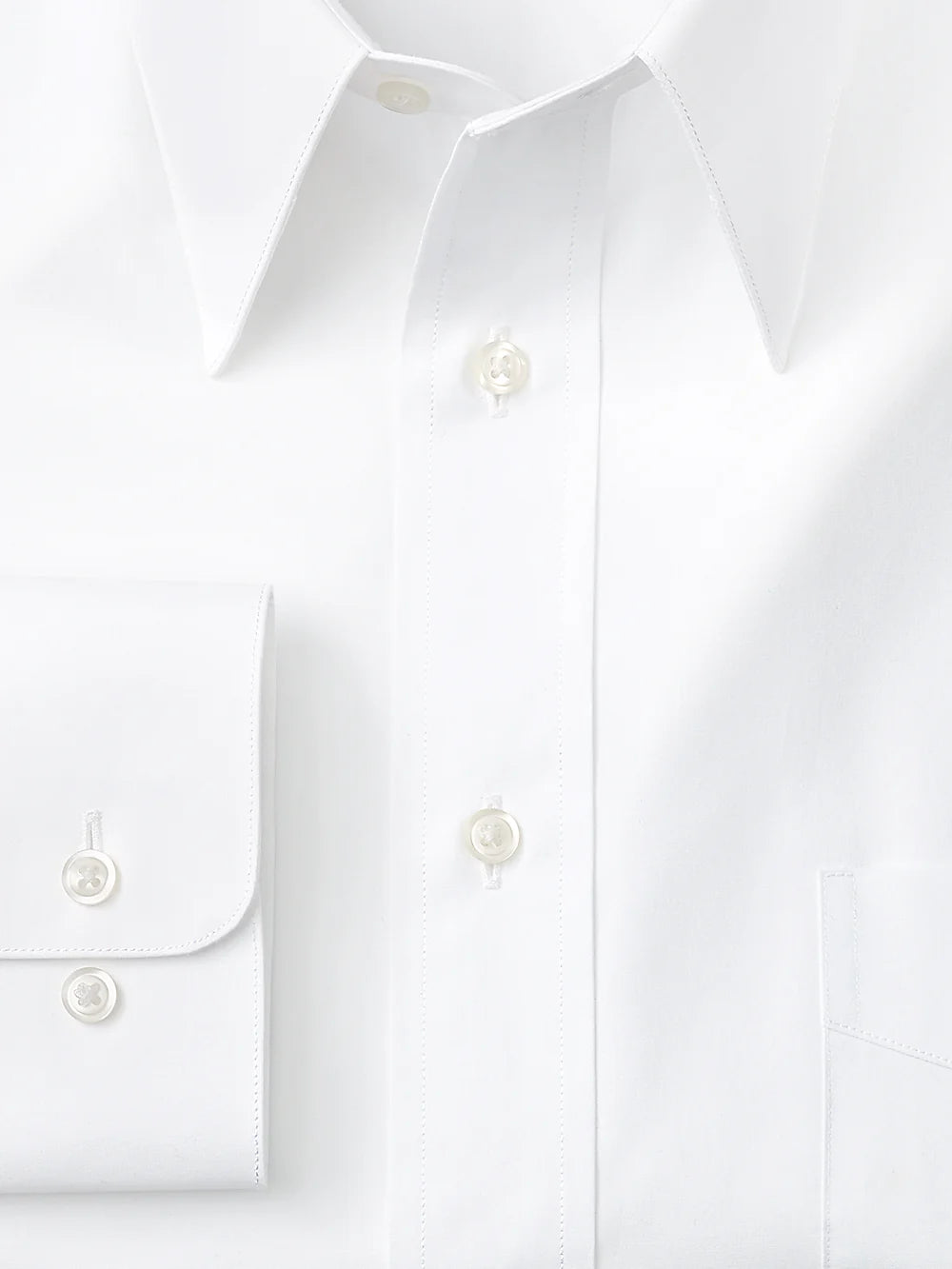 Pure Cotton Broadcloth Solid Color Edge-stitched Straight Collar Dress Shirt - White