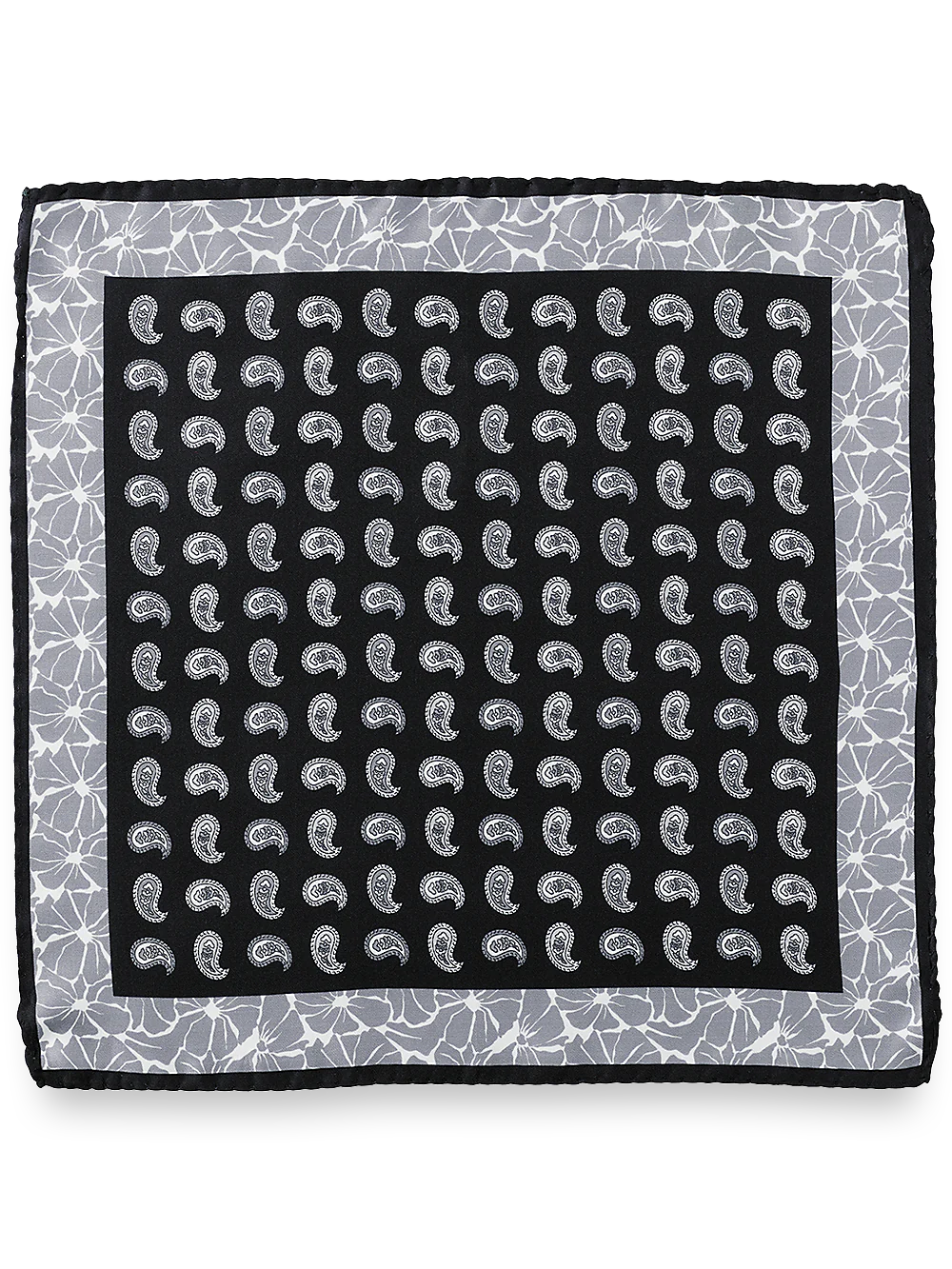 Paisley Silk Pocket Square - Black/grey