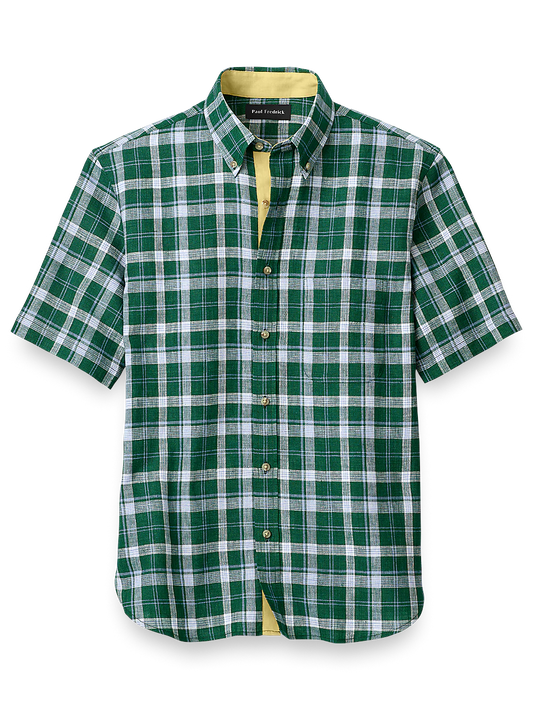 Linen Plaid Casual Shirt - Green/blue