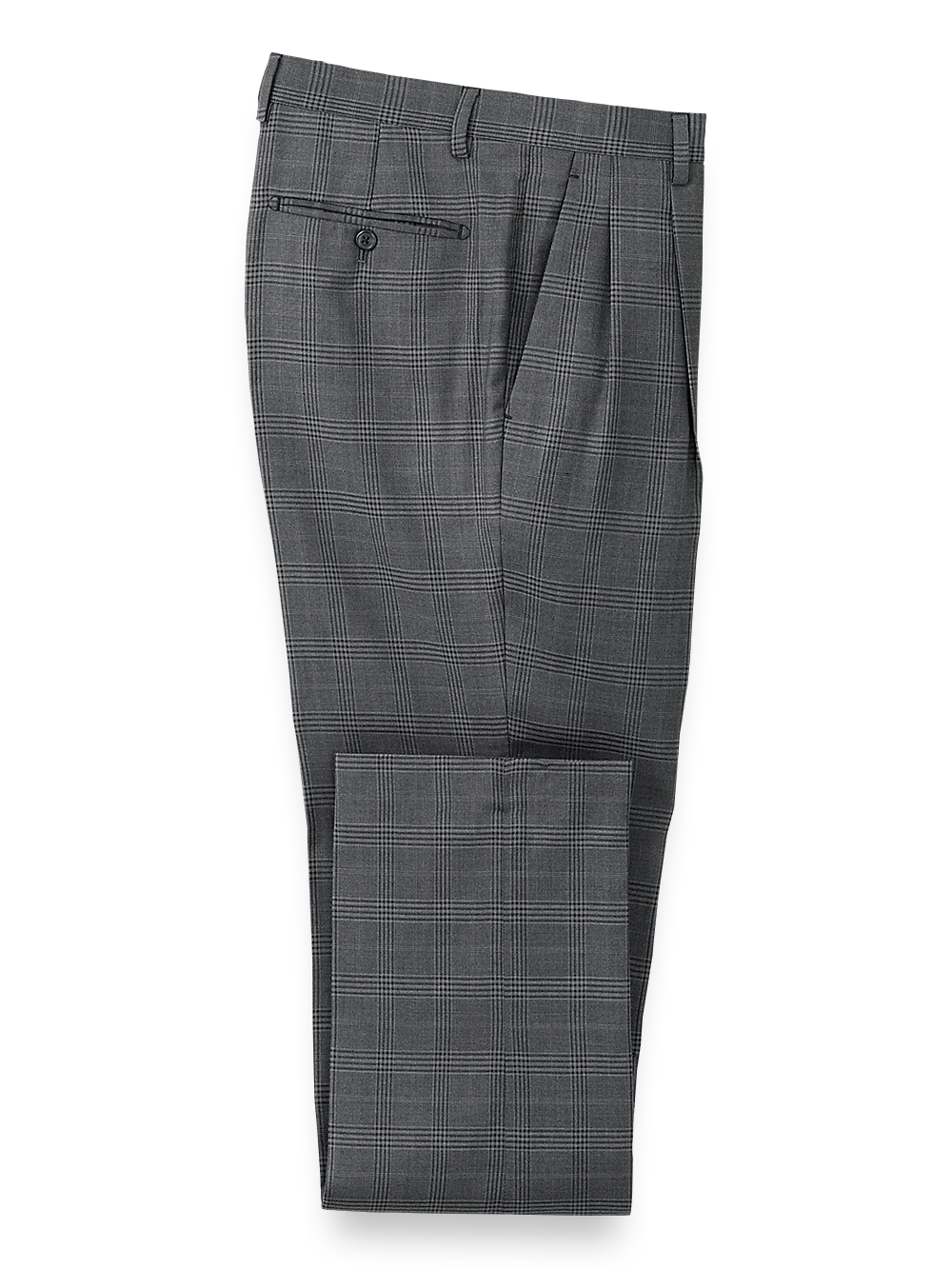 Microfiber Plaid Pleated Pants - Charcoal Plaid