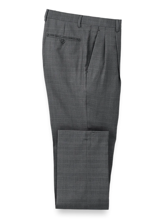 Microfiber Plaid Pleated Pants - Charcoal Plaid