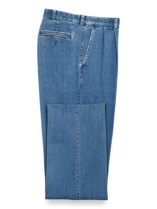 Pleated Denim Pants - Medium Blue