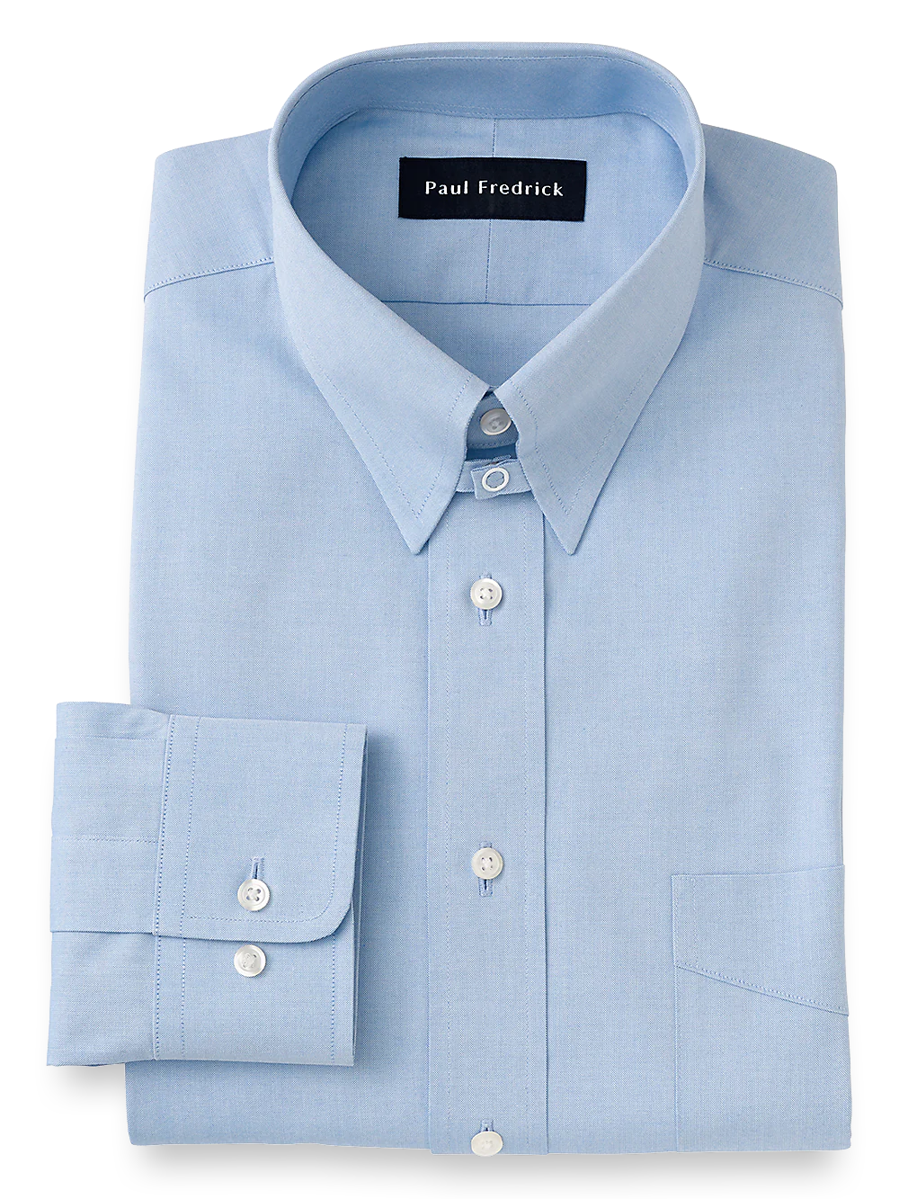 Pure Cotton Pinpoint Solid Color Snap Tab Collar Dress Shirt - Blue