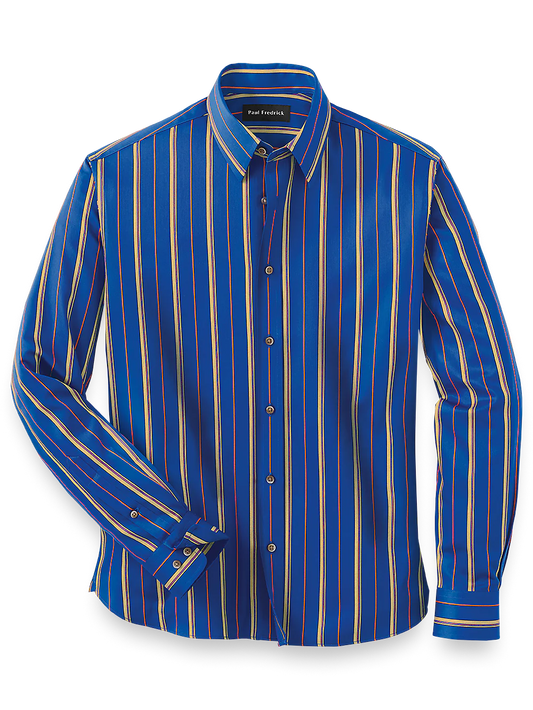 Cotton Stripe Casual Shirt - Cobalt