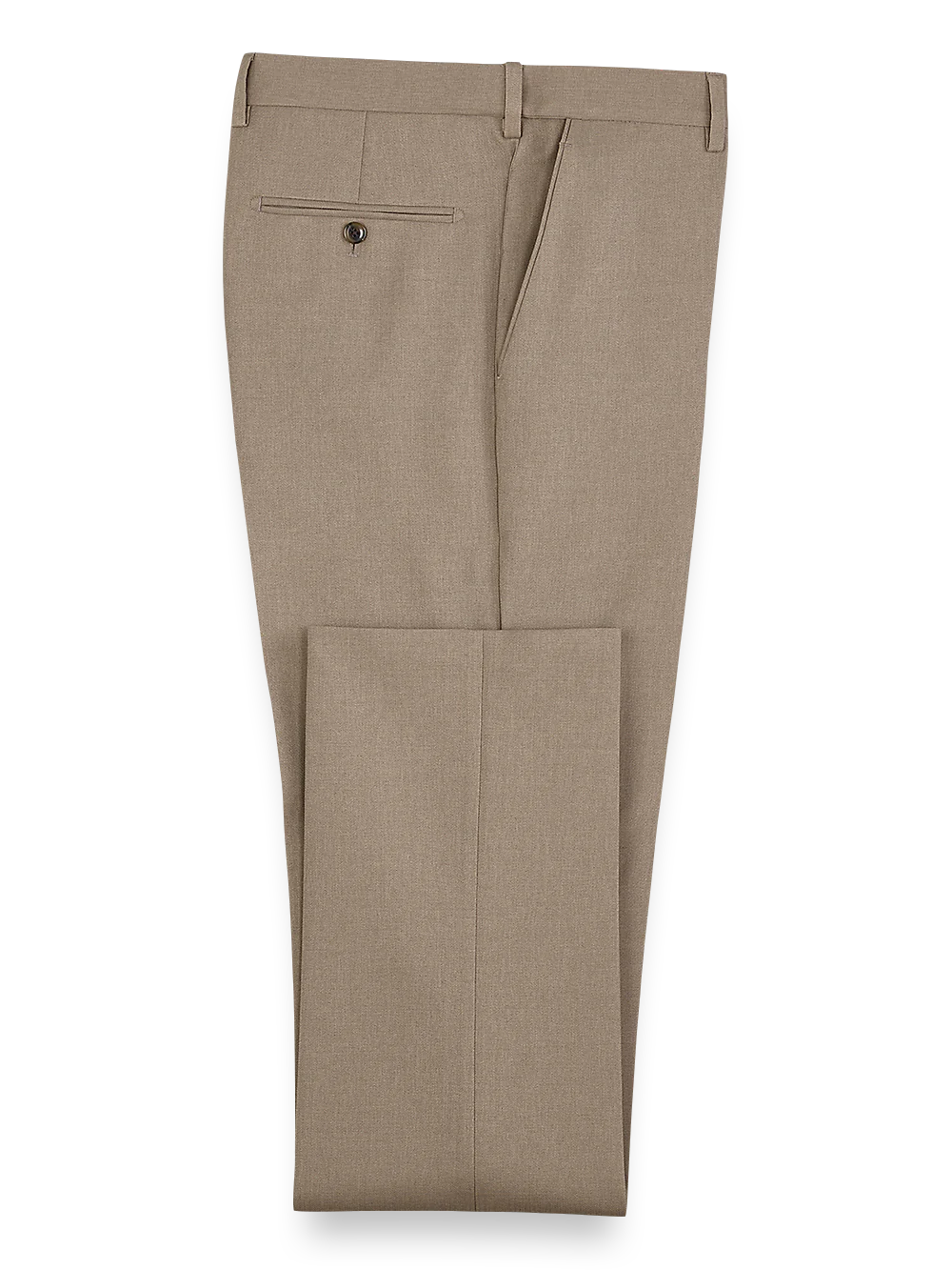 Microfiber Herringbone Flat Front Pants - Tan