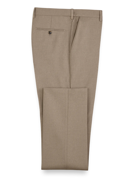 Microfiber Herringbone Flat Front Pants - Tan