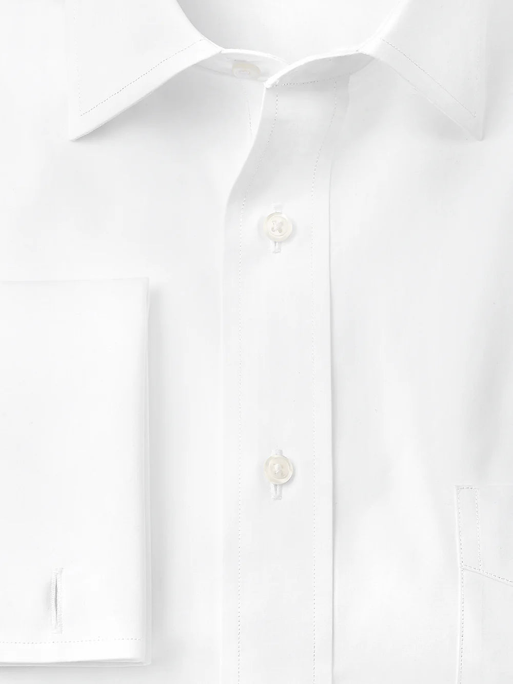 Pure Cotton Broadcloth Solid Color Spread Collar French Cuff Dress Shirt - White