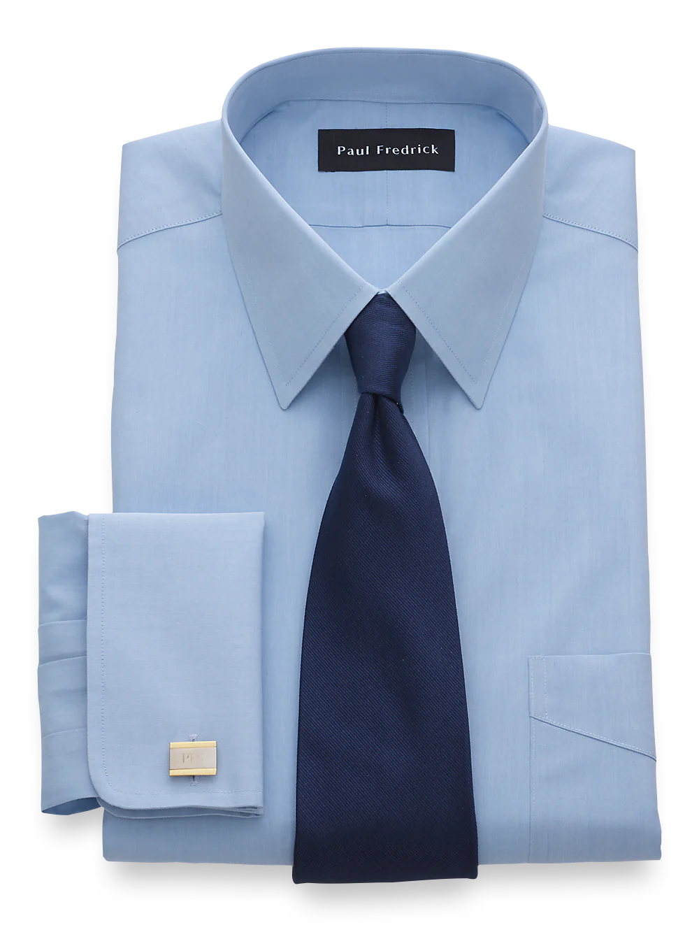 Non-Iron Cotton Broadcloth Straight Collar French Cuff Dress Shirt - Blue