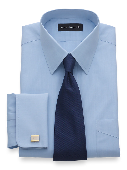 Non-Iron Cotton Broadcloth Straight Collar French Cuff Dress Shirt - Blue