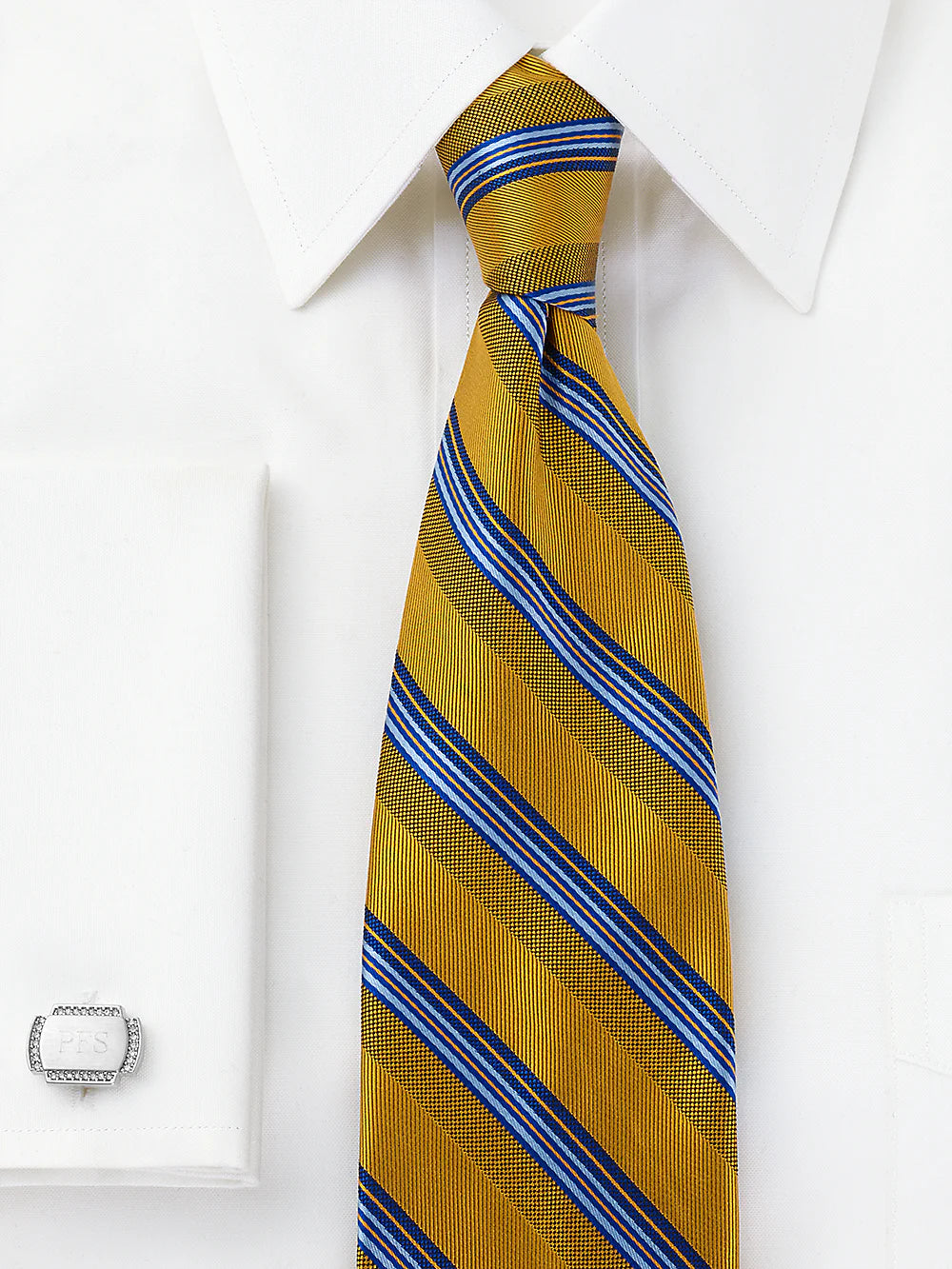 Stripe Woven Silk Tie - Yellow/blue