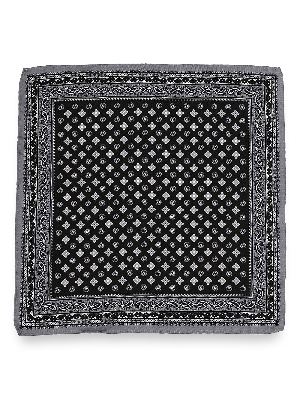 Medallion Silk Pocket Square - Black