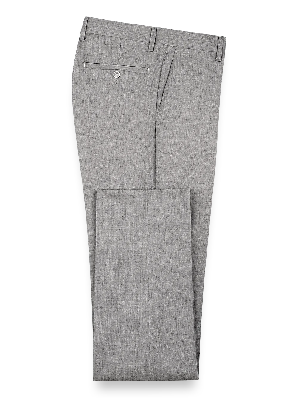 Classic Fit Wool Gabardine Flat Front Pants - Pearl Grey