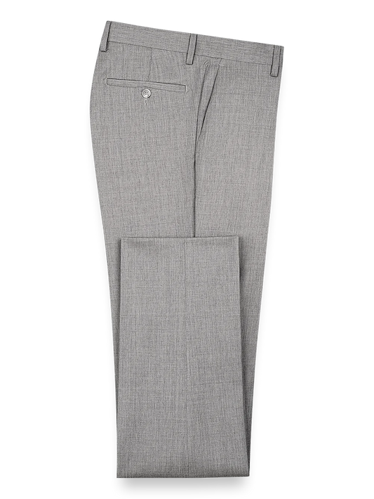 Classic Fit Wool Gabardine Flat Front Pants - Pearl Grey