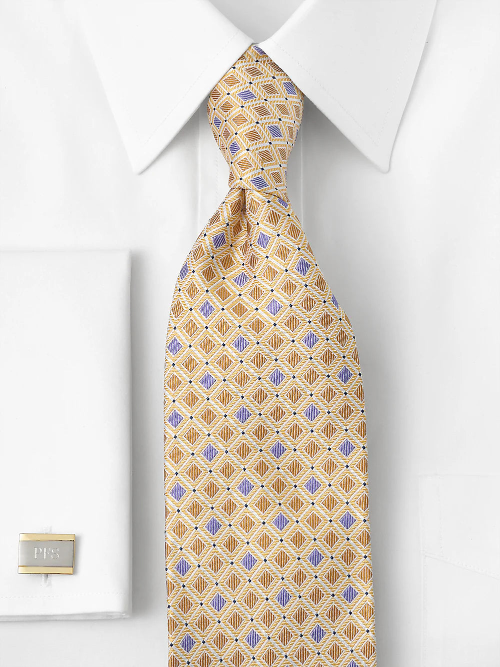 Geometric Woven Silk Tie - Gold/purple