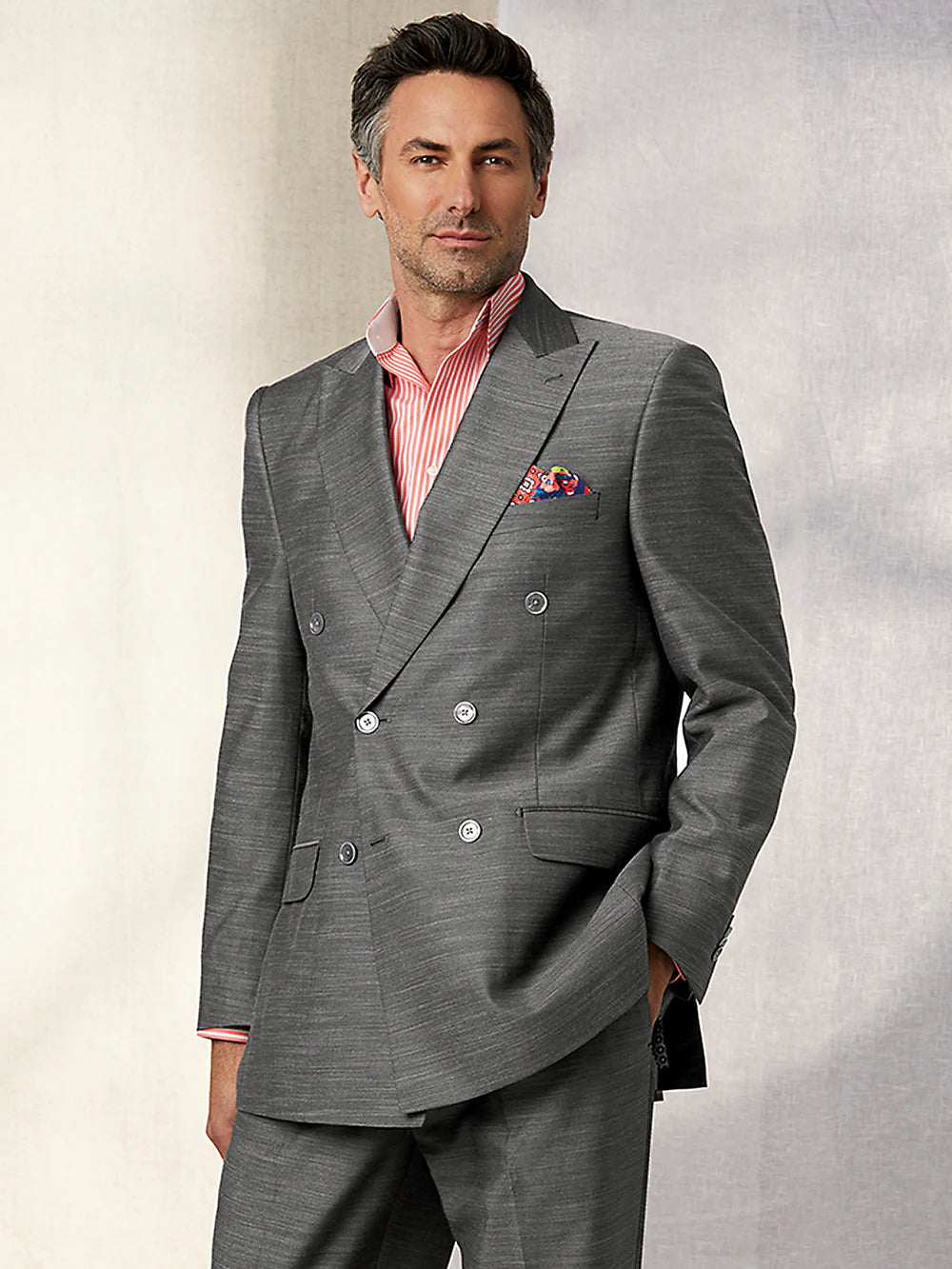 Performance Blend Double Breasted Peak Lapel Suit - Charcoal