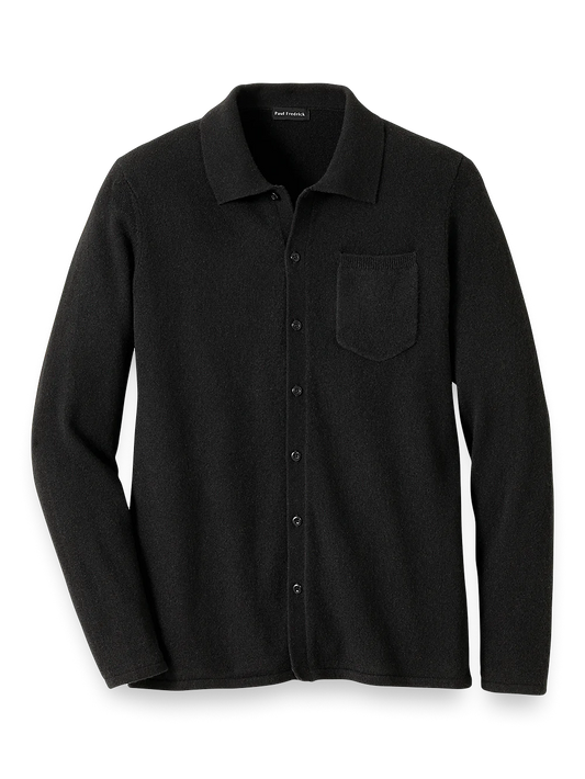 Cashmere Button Front Polo - Black