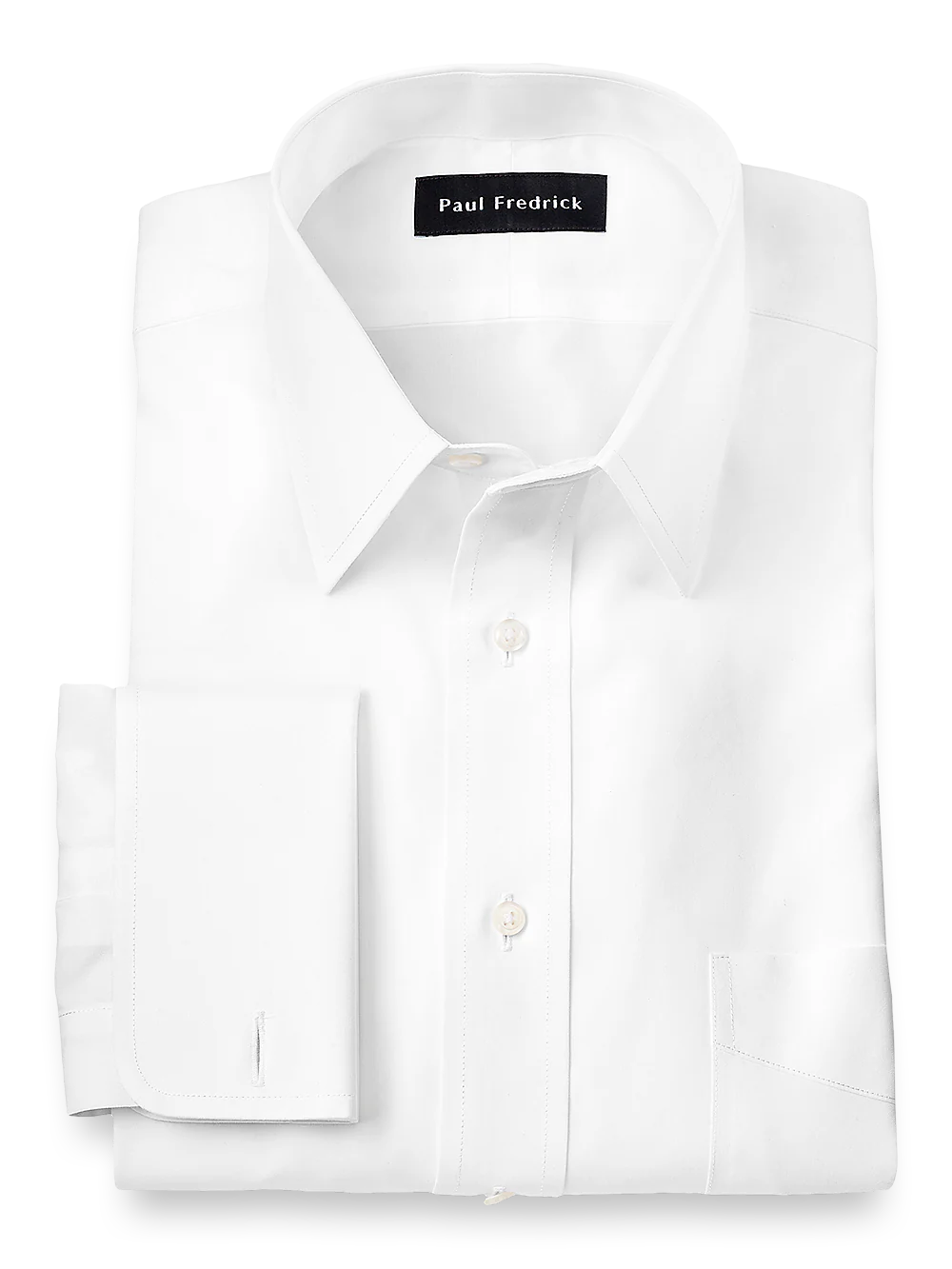 Supima Non-Iron Cotton Solid Color Straight Collar French Cuff Dress Shirt - White