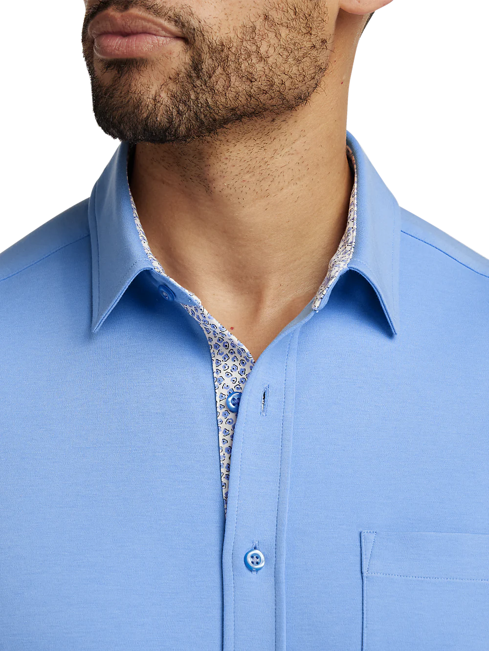 Cotton Button Front Polo - Light Blue