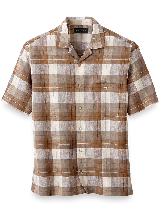 Linen Plaid Casual Shirt - Brown