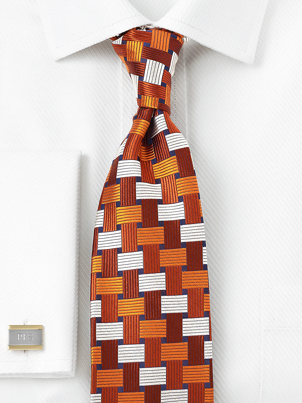 Basketweave Woven Silk Tie - Orange Multi