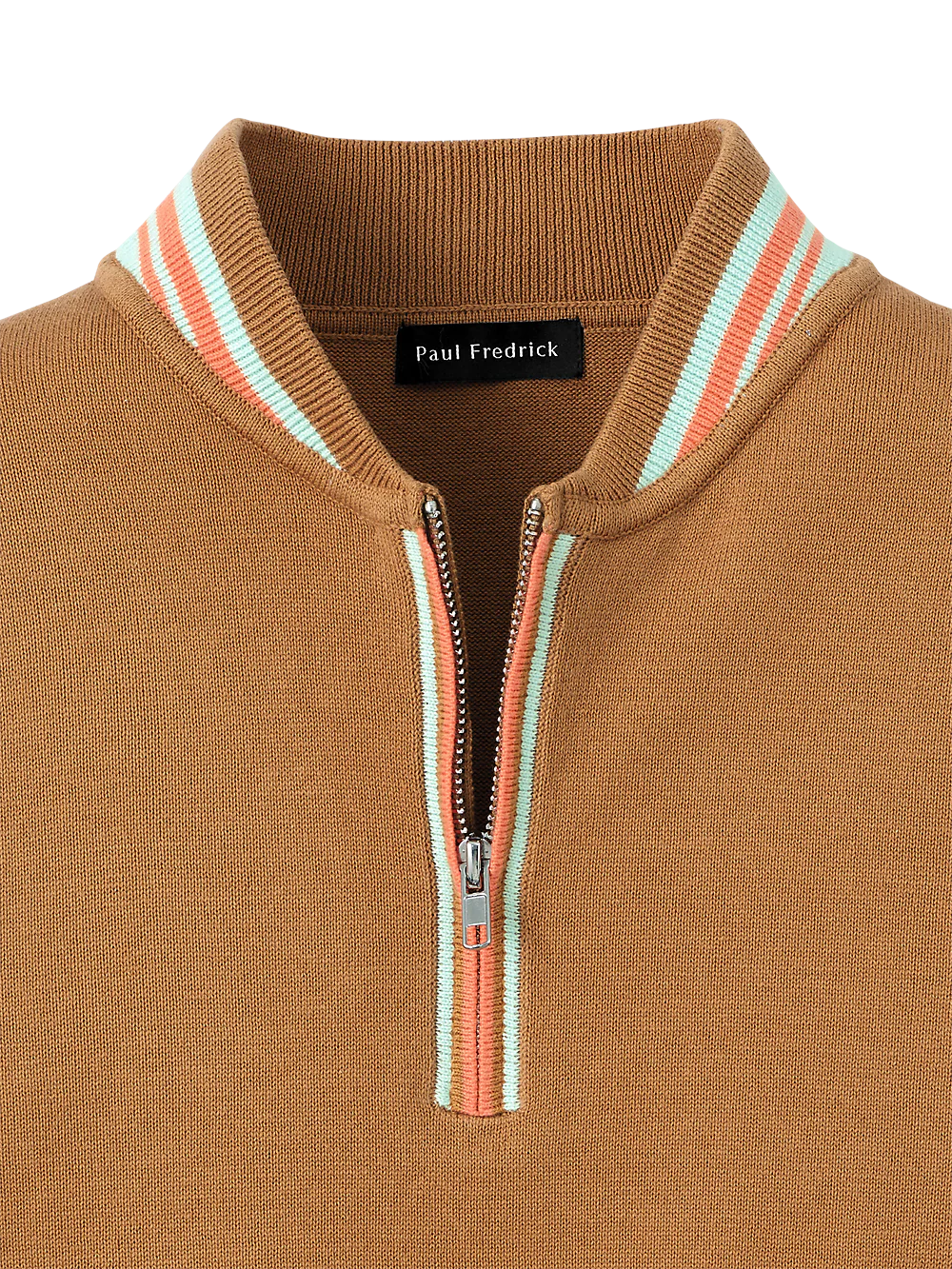 Cotton Quarter Zip Crew Neck Sweater - Brown