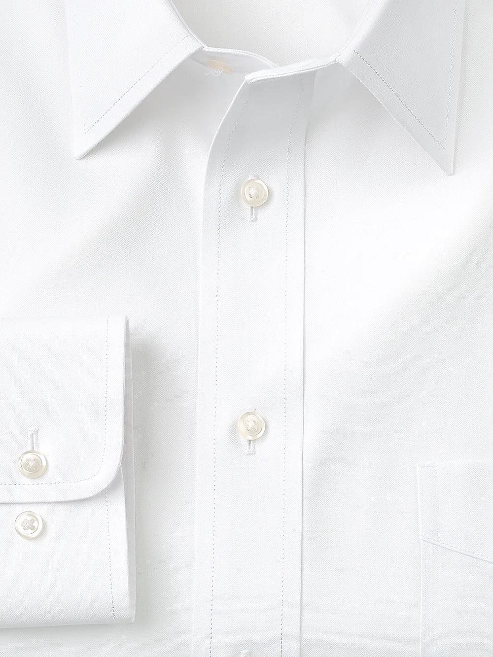 Impeccable Non-Iron Cotton Pinpoint Solid Color Straight Collar Dress Shirt - White