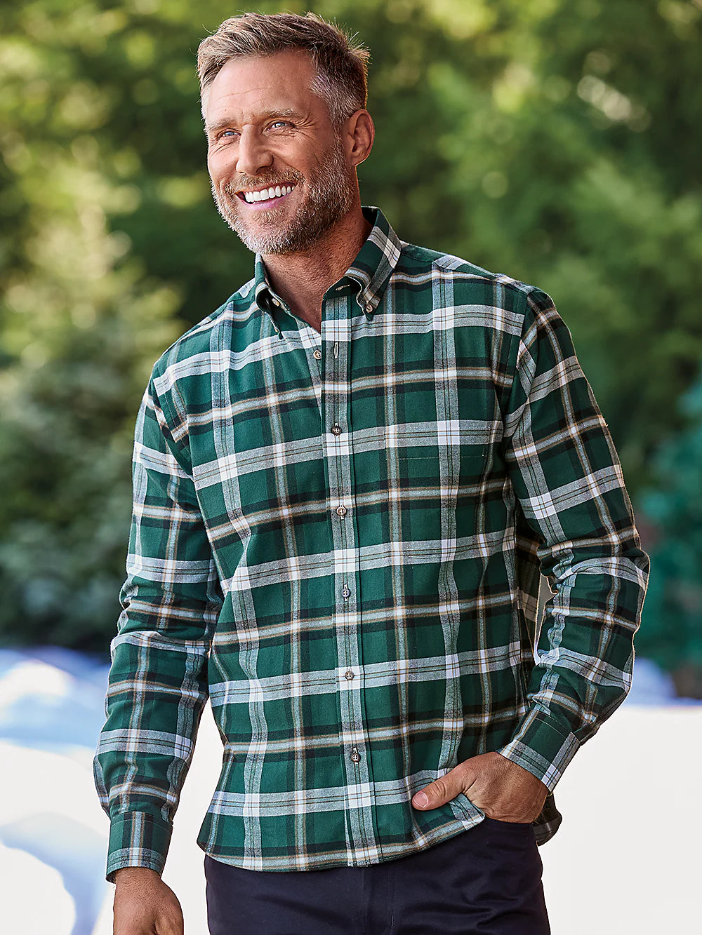 Brushed Twill Plaid Casual Shirt - Green