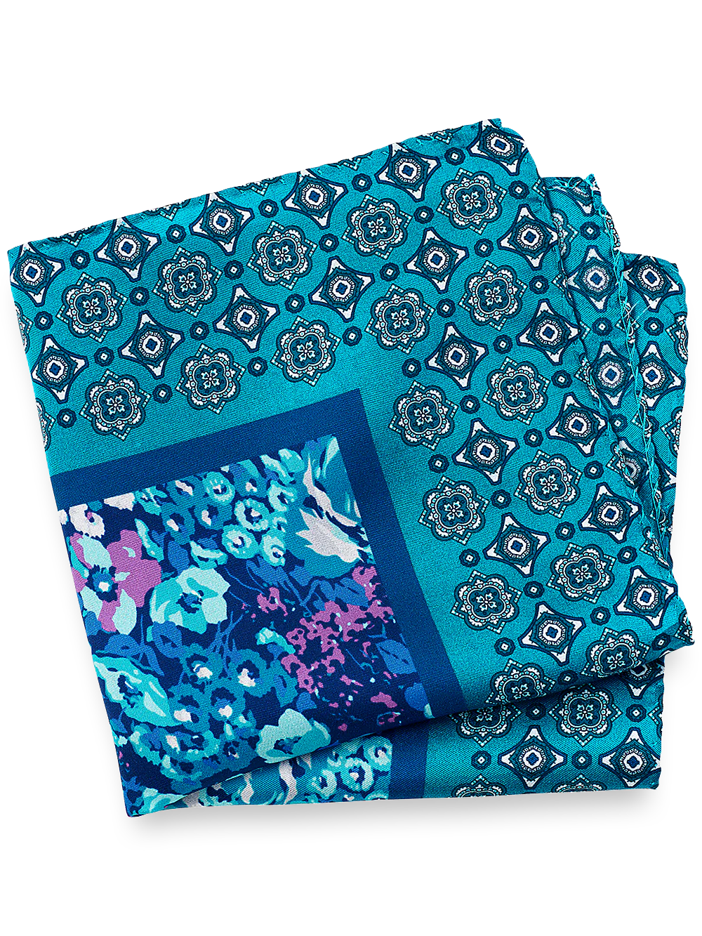 Medallion Silk Pocket Square - Teal/blue