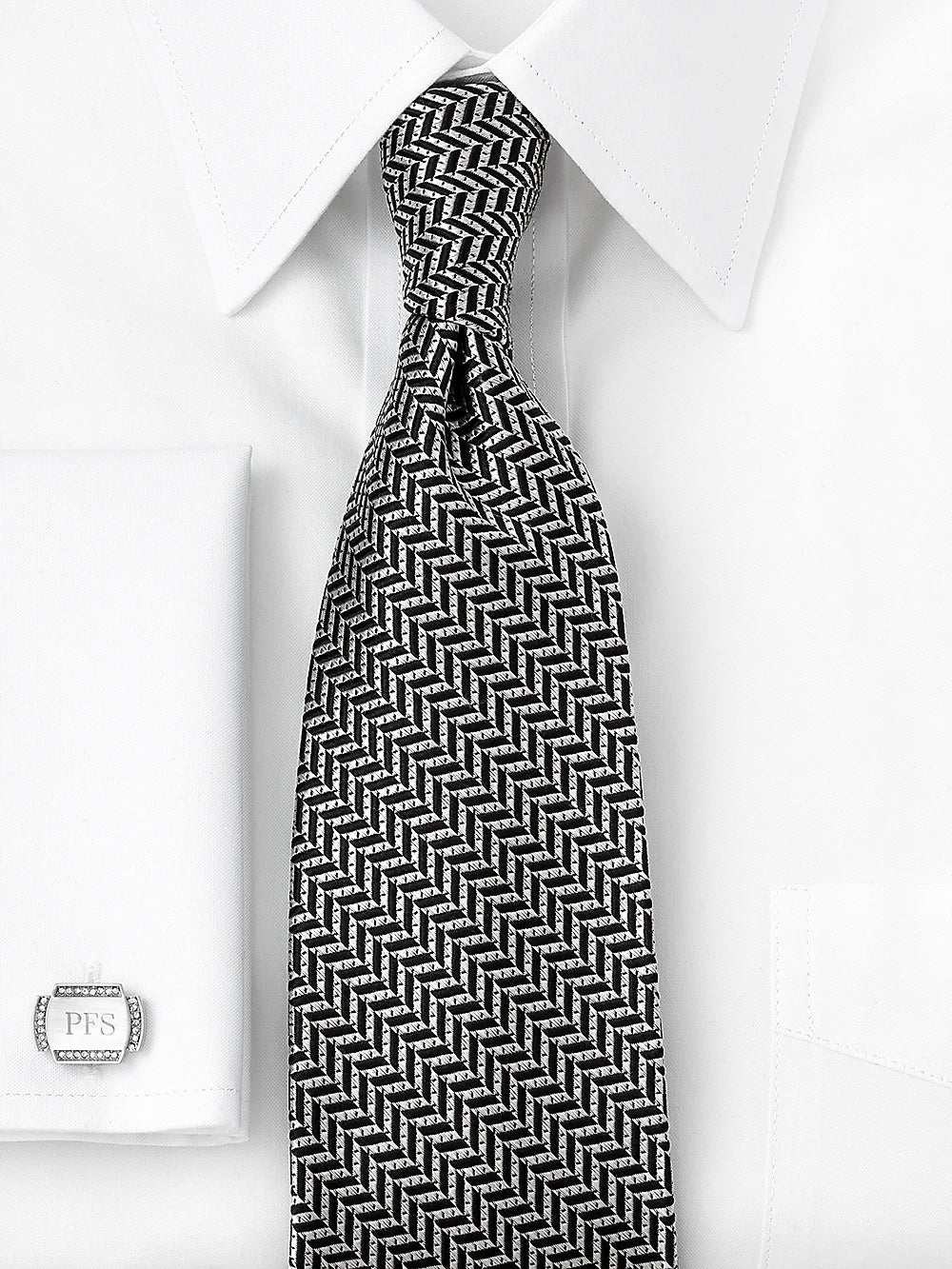 Herringbone Woven Silk Tie - Silver