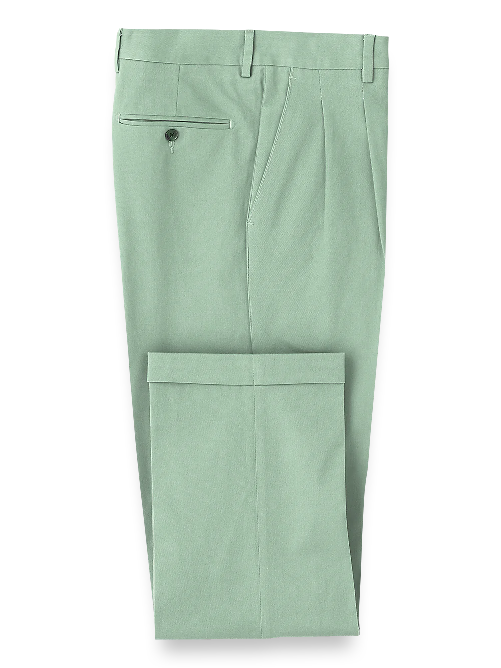 Classic Fit Cotton Stretch Twill Pleated Pants - Moss