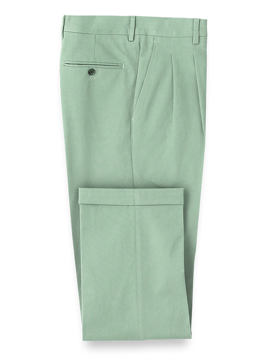 Classic Fit Cotton Stretch Twill Pleated Pants - Moss