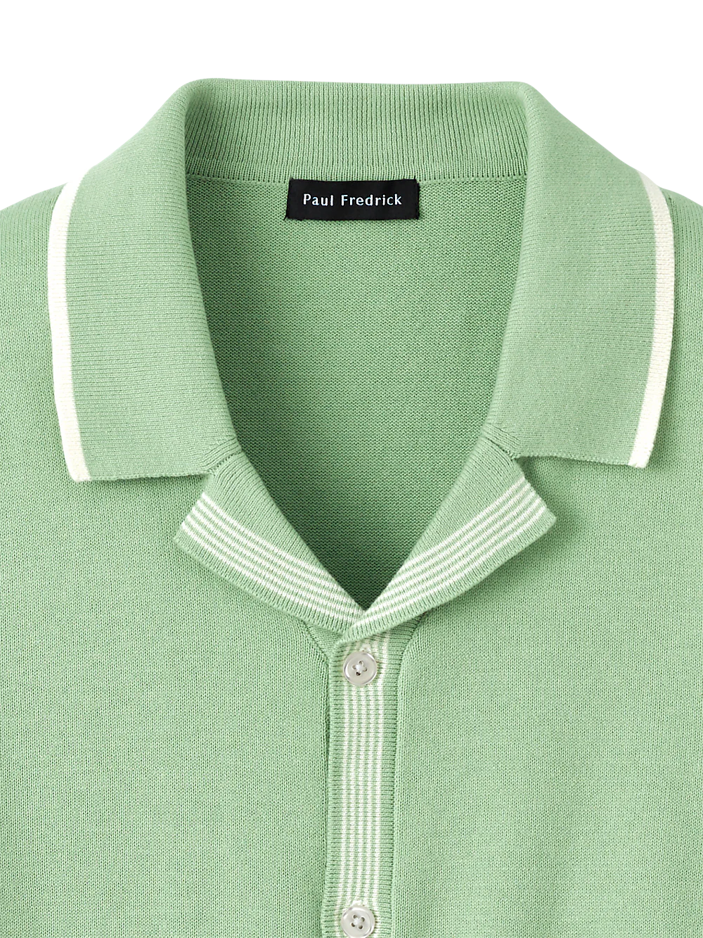 Cotton Button Front Camp Collar Sweater - Green