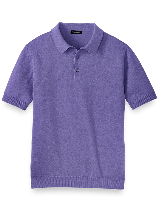 Silk Cotton and Cashmere Three Button Polo - Purple