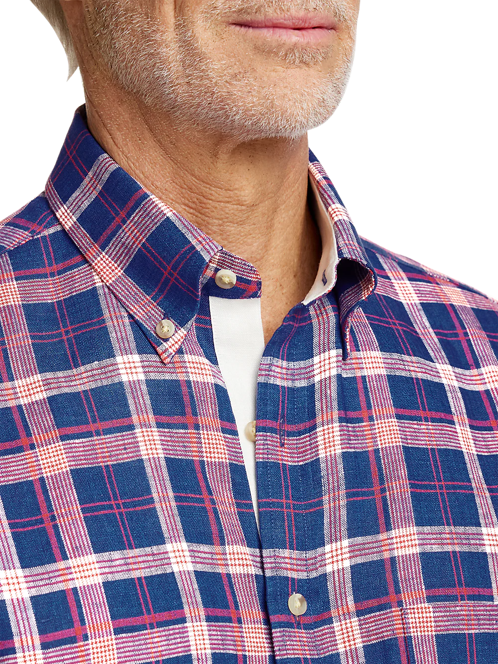 Linen Plaid Casual Shirt - Blue/red