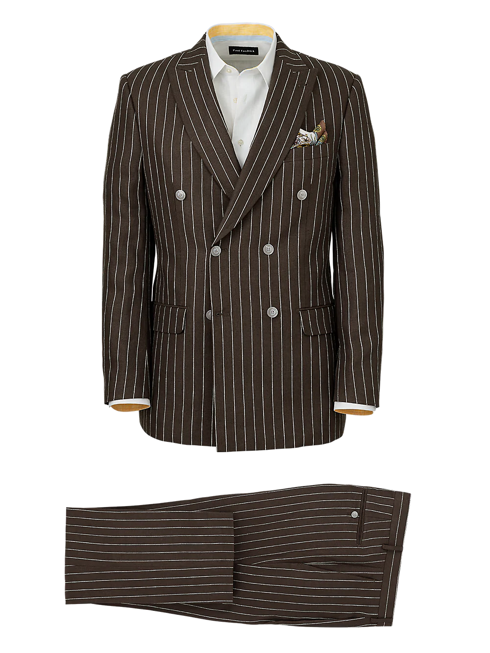 Linen Pinstripe Double Breasted Peak Lapel Suit - Dark Brown