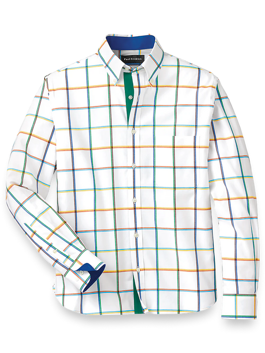 Cotton Windowpane Casual Shirt With Contrast Trim - Multi