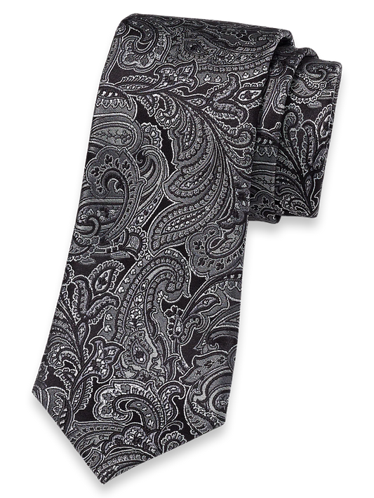 Paisley Woven Silk Tie - Black/grey