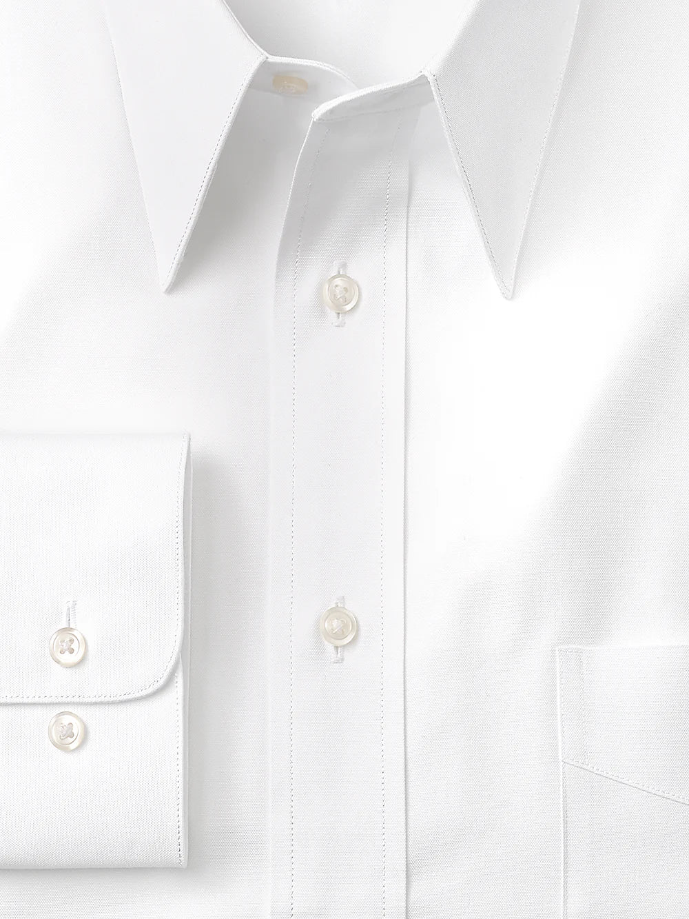 Pure Cotton Pinpoint Solid Color Edge-stitched Straight Collar Dress Shirt - White