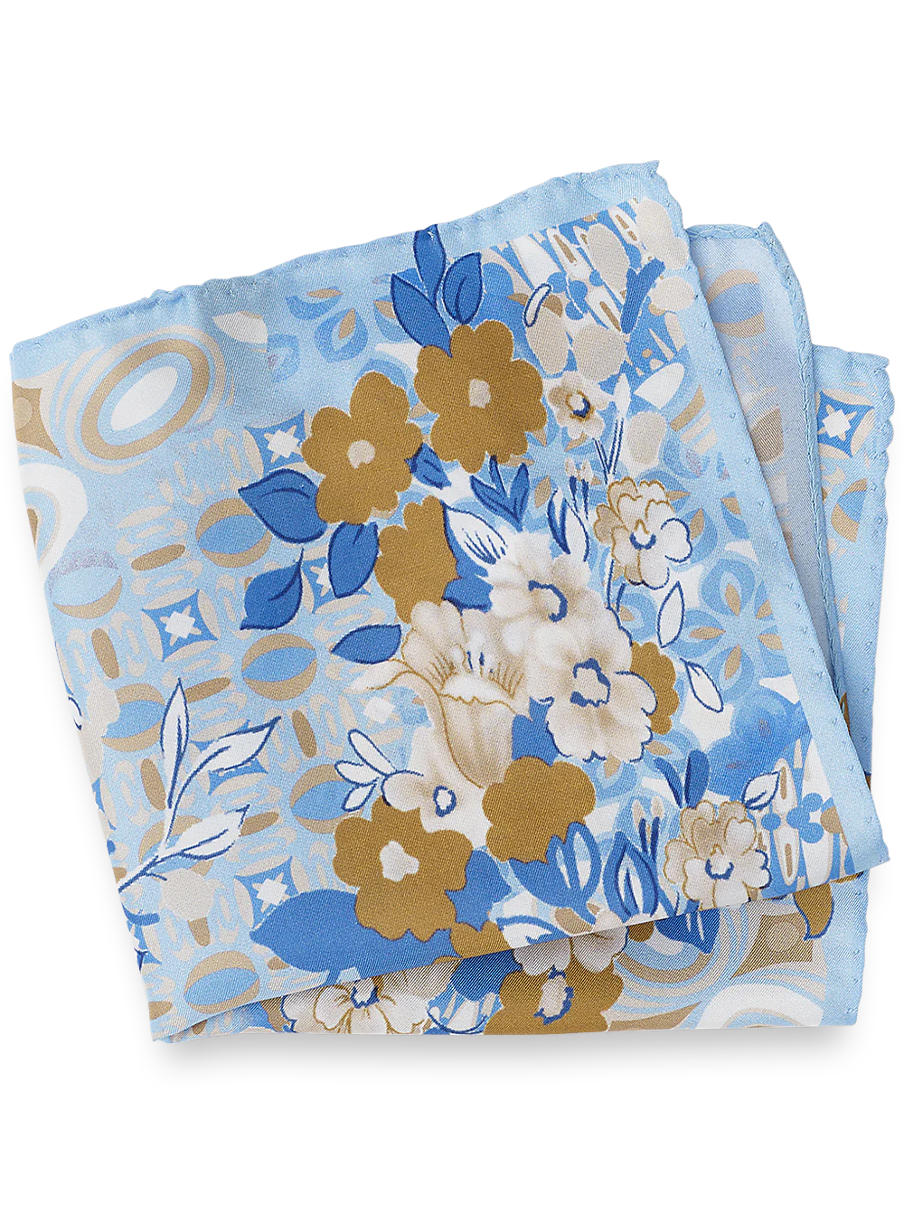 Floral Silk Pocket Square - Blue/gold